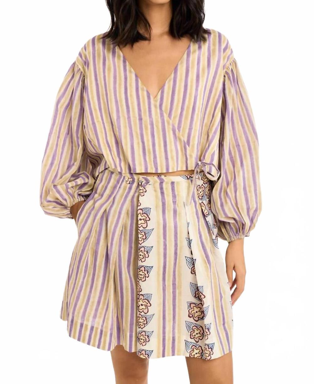 Rujuta Sheth - Striped Lavender and Cream Wrap Blouse - NWT